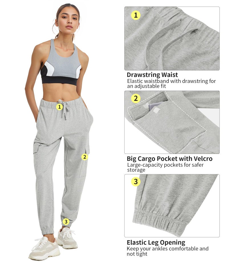 PULI Women's Loose Sweatpants Sporty Gym Athletic Fit Jogger Pants Lounge Dance Trousers Cinch Bottom Light Grey M - Image 2